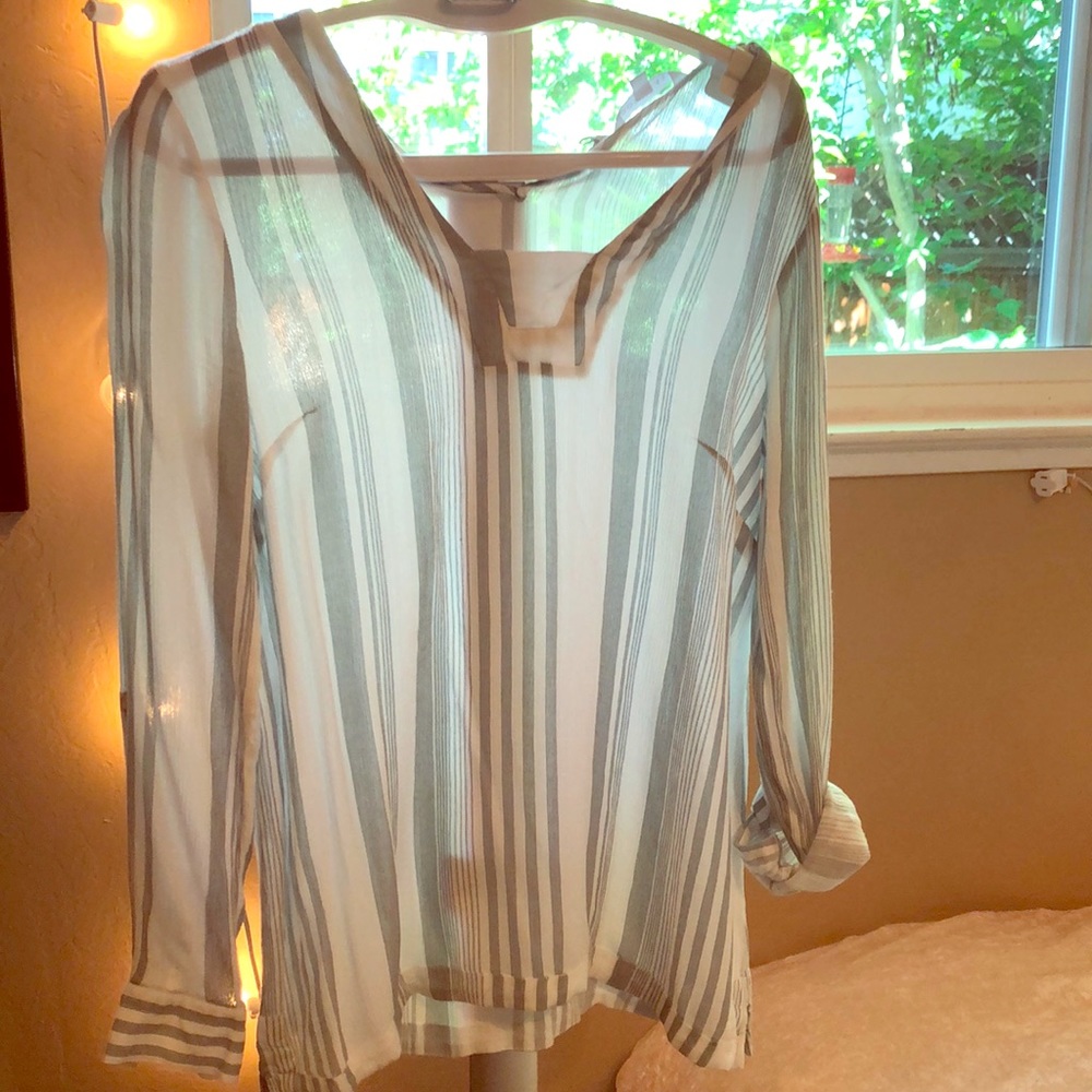Green and white summer blouse